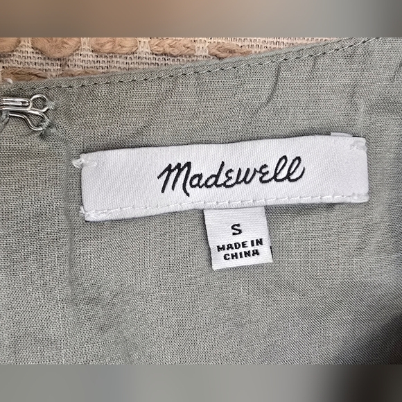 Madewell Eyelet Drop Waist Mini Dress 100% Cotton in Sage Green Size Small - Picture 7 of 11